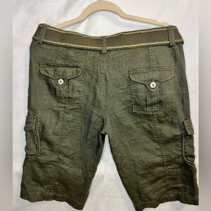 Mur Mur Shorts Size M Green 100% Linen Cargo Shorts W/Belt Anthropology #0058